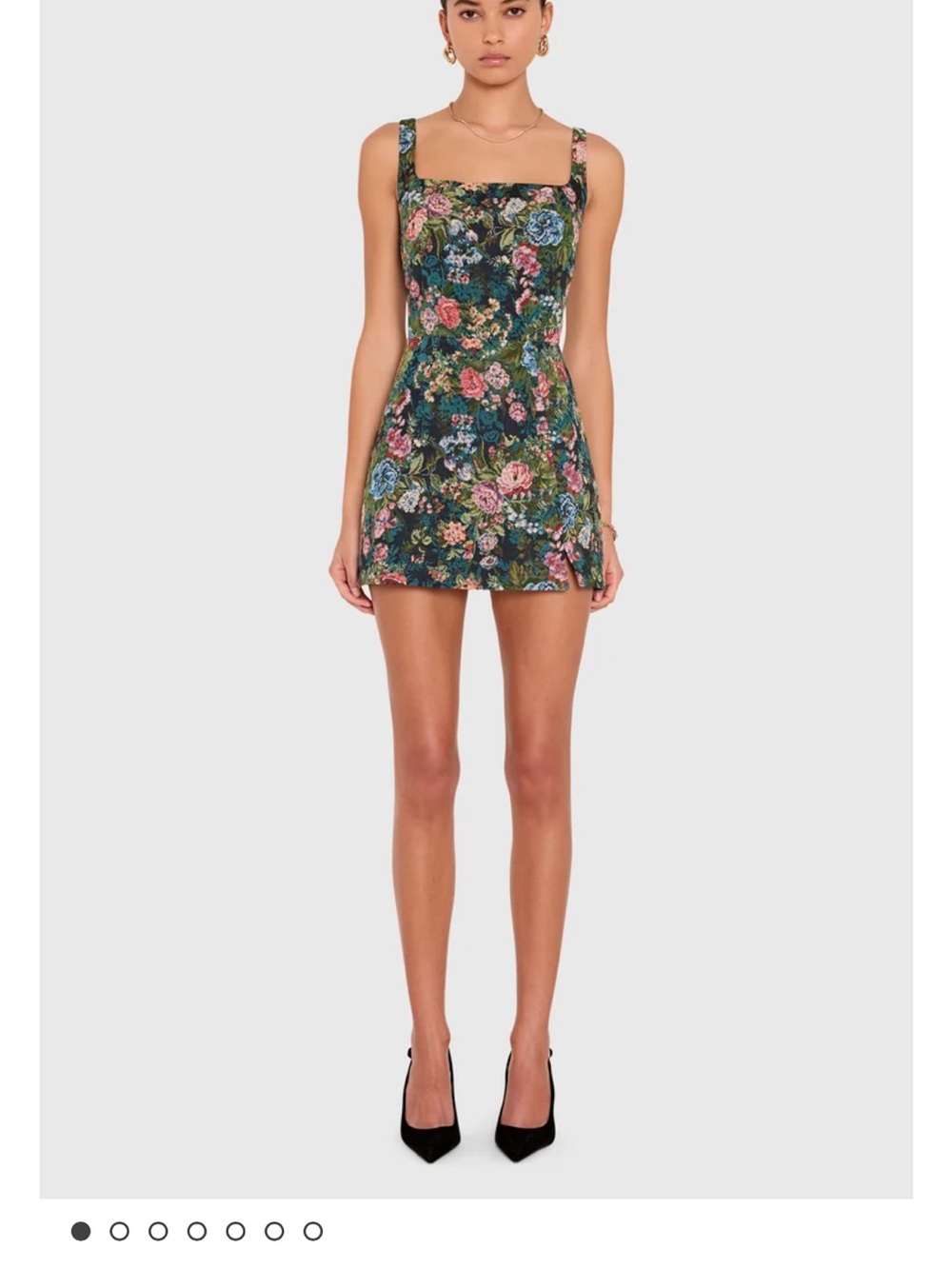 Amanda Uprichard Dark Green Floral Square-Neck Mini Dress